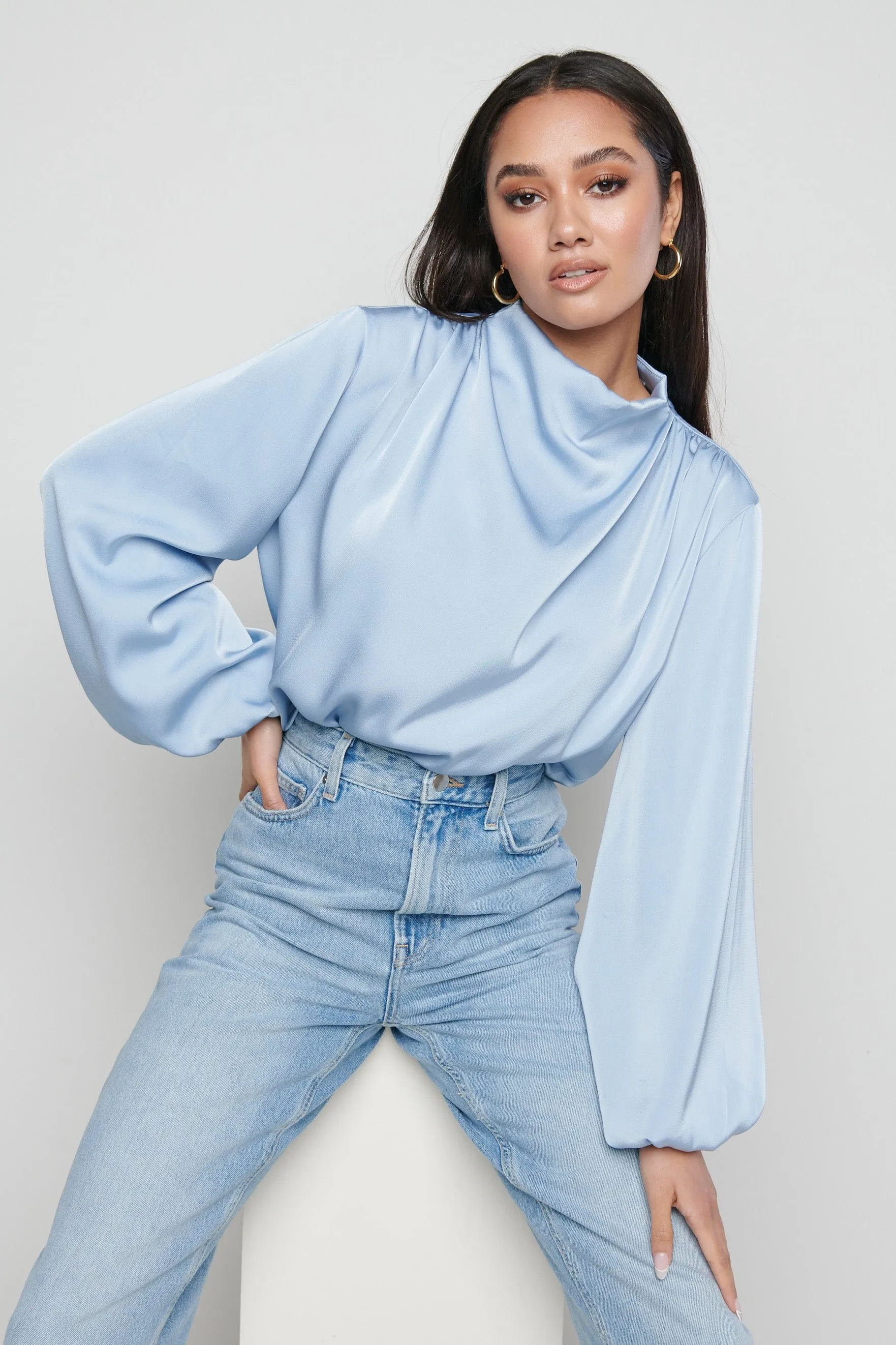 Tate Pleated Blouse- Blue