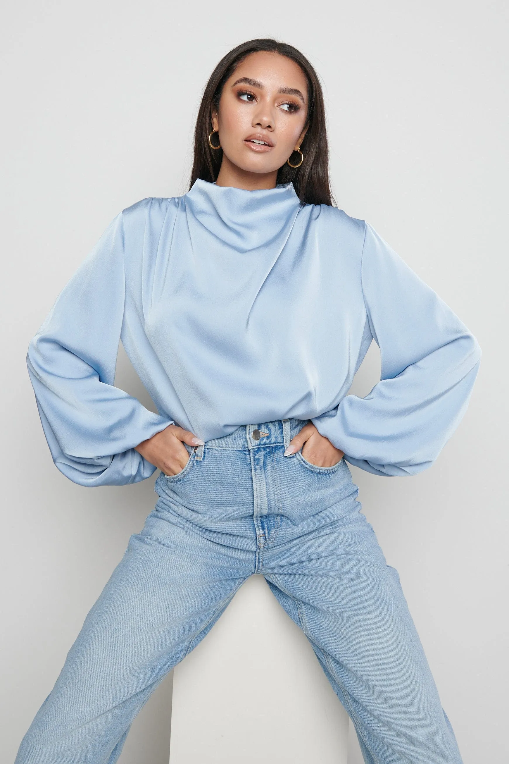 Tate Pleated Blouse- Blue