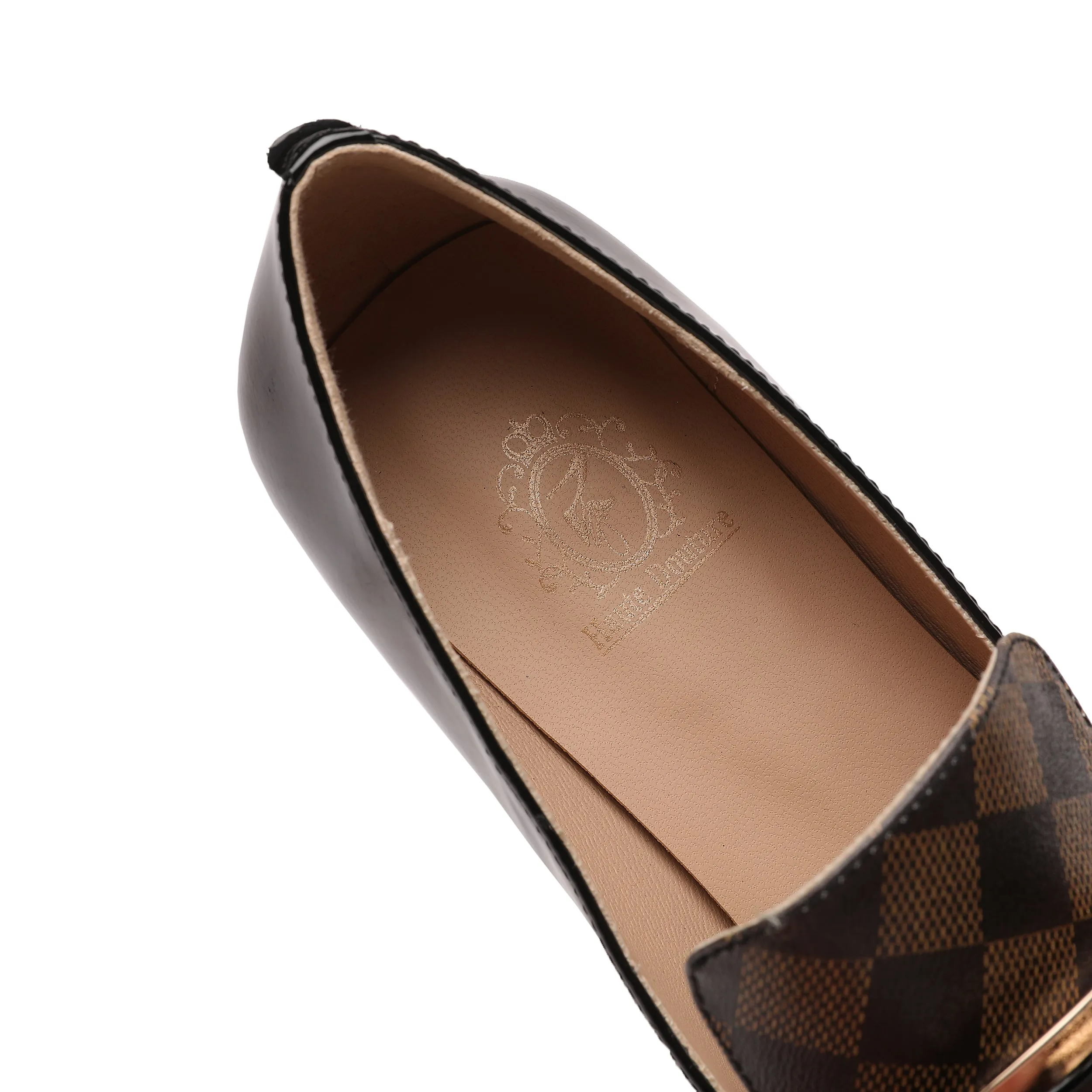 TinaCus Patent Leather Women's Handmade Metal Square Pattern Design Classic Chunky Heel Loafer Pumps