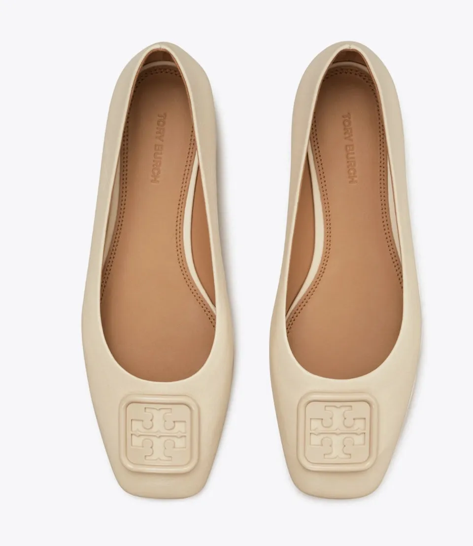 TORY BURCH GEORGIA LEATHER SQUARE TOE BALLET FLATS