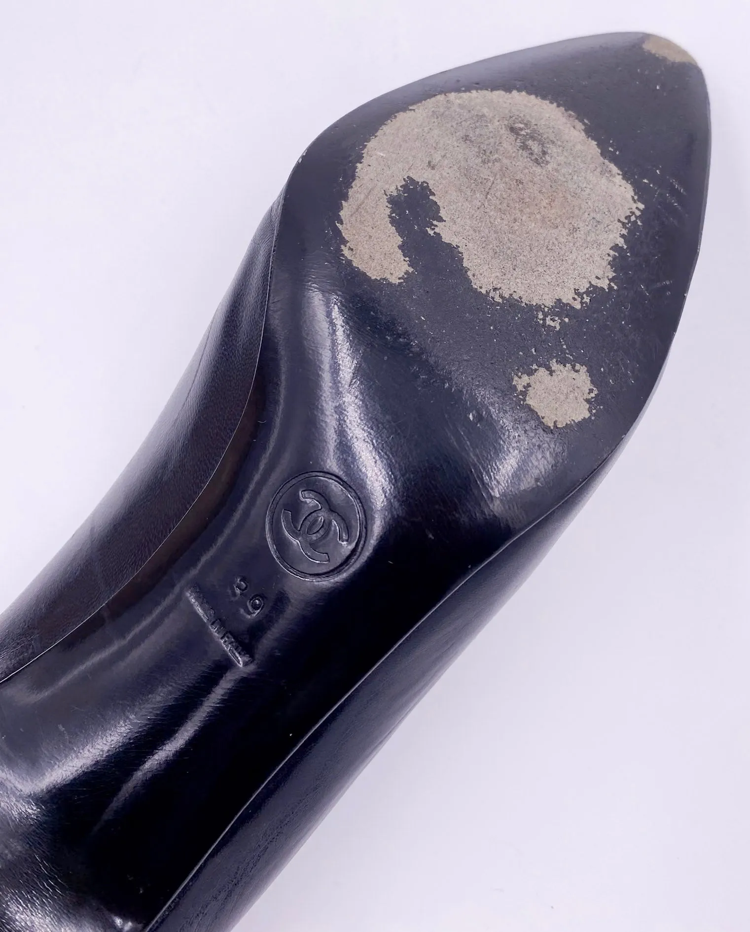 Vintage Black Leather Chanel Pumps with Black Leather Toe