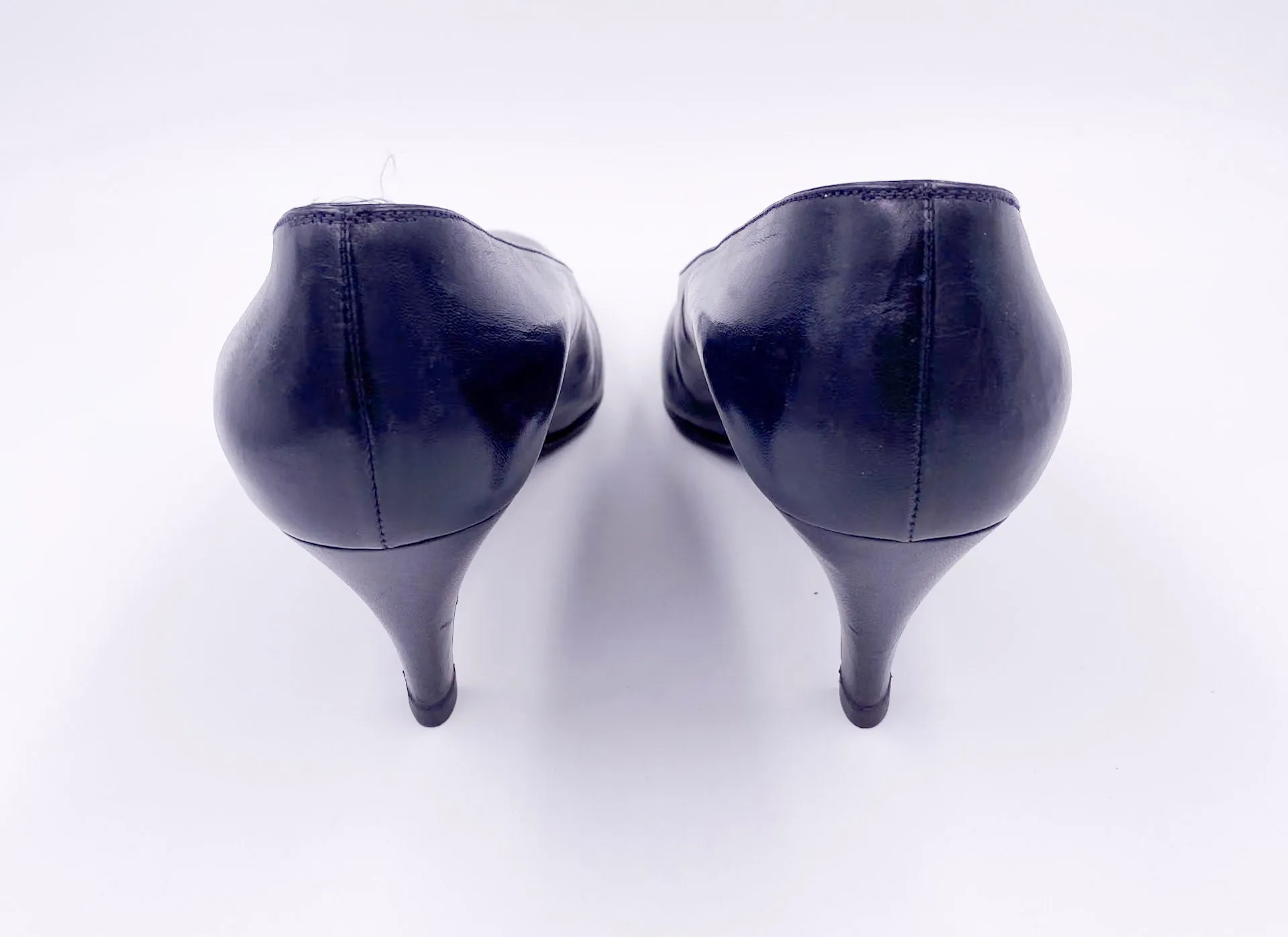Vintage Black Leather Chanel Pumps with Black Leather Toe